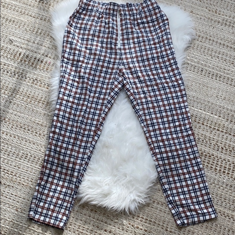 SHEIN Plaid cropped pants with a cute zipper